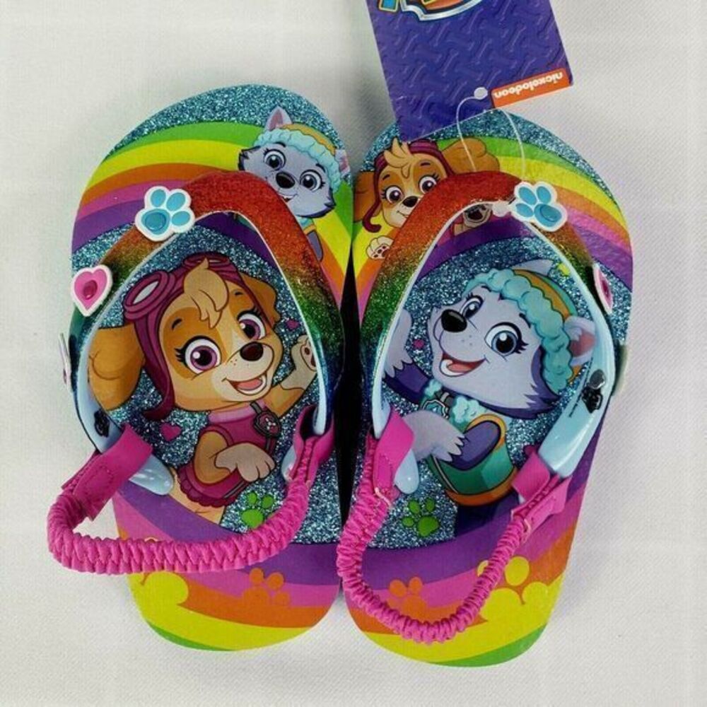 Paw Patrol Girls Sandals‎ Size 5-6 Rainbow Flip Flops Skye Everest New